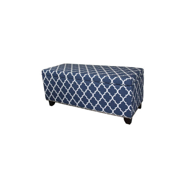 18" Tall Storage Bench With Blue Moroccan Stripes Decor Blue Wood