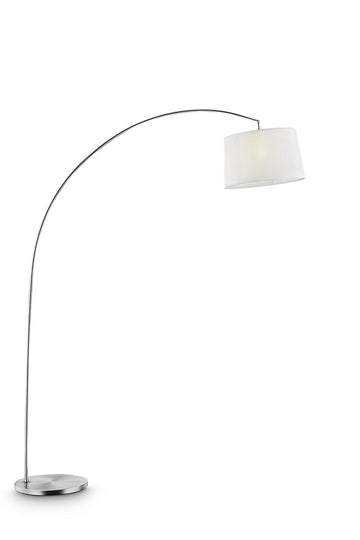 84.5" Tall Metal Arch Floor Lamp "Oma" With Silver Finish, White Fabric Shade Silver Metal