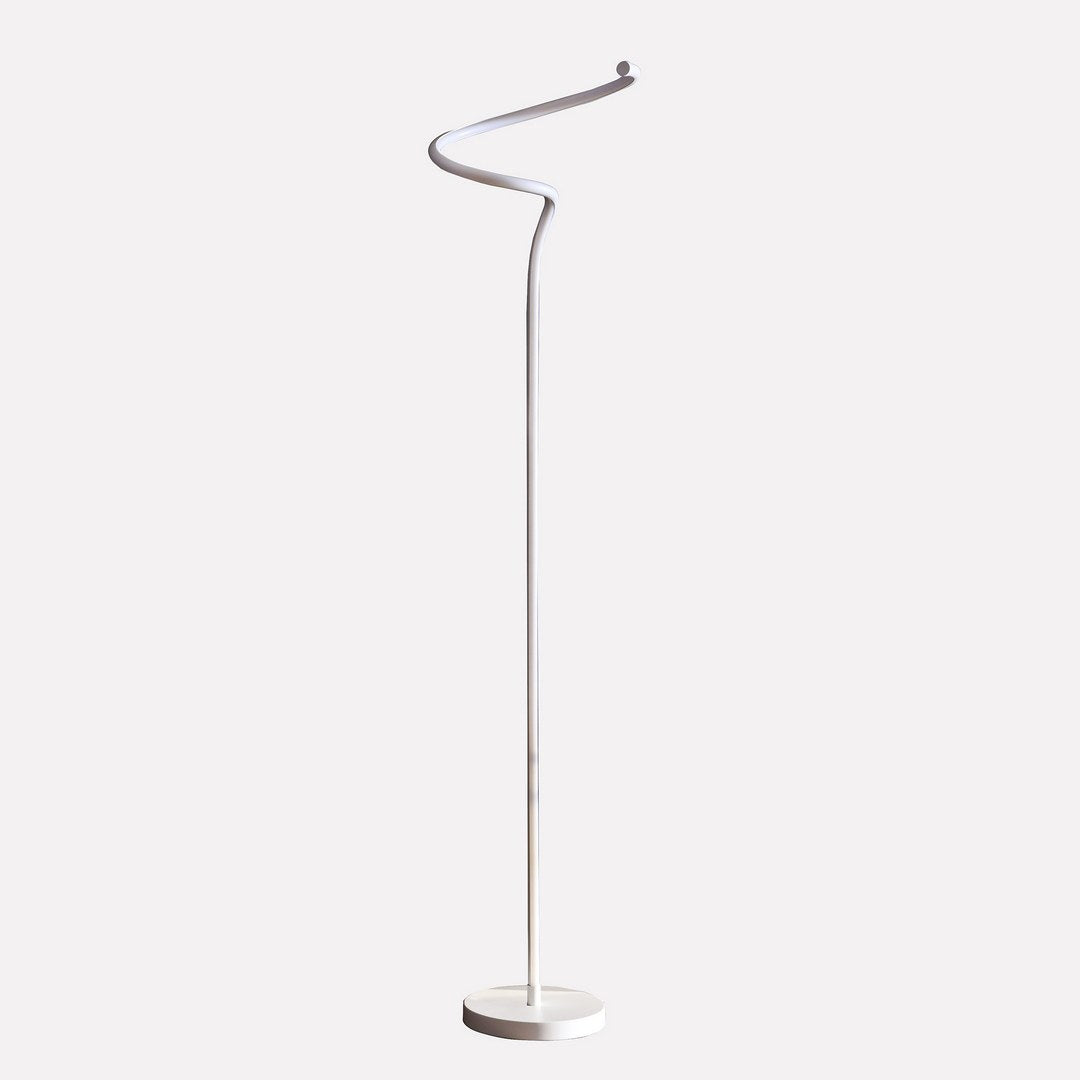 52.5 Inch Led Matte White Curvilinear S Curve Spiral Tube Angled Floor Lamp Matte White Metal