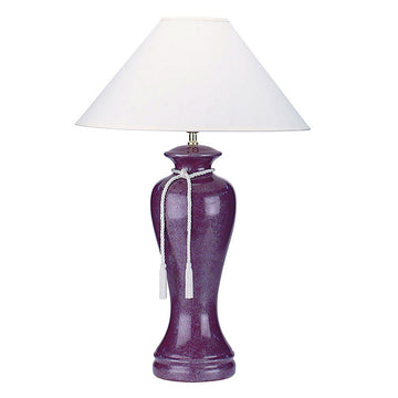 35" Tall Ceramic Table Lamp, Curved Design With Burdy Finish, Linen Shade Multicolor Ceramic