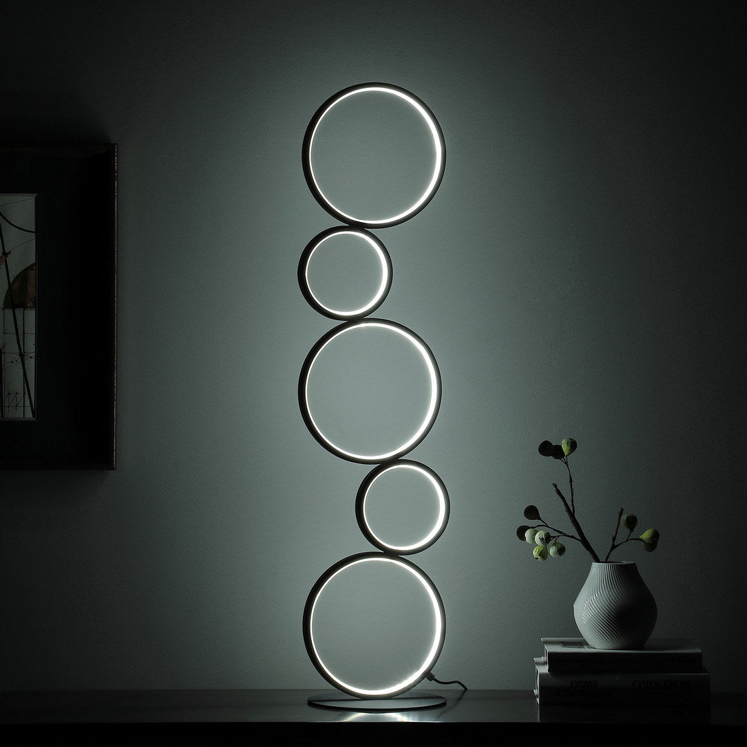 38.5" In Else Nordic 5 Ring Shaped Matte Black Led Metal Table Lamp Matte Black Metal