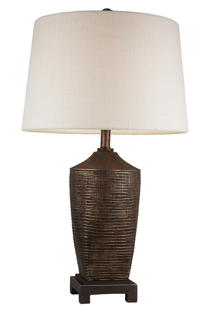 30" Tall Polyresin Table Lamp "Kayan", Bronze Rustic Finish Bronze Polyresin