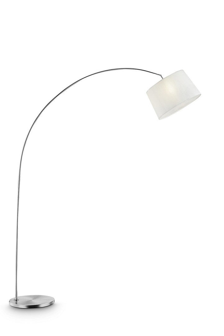 84.5" Tall Metal Arch Floor Lamp "Oma" With Silver Finish, White Fabric Shade Silver Metal