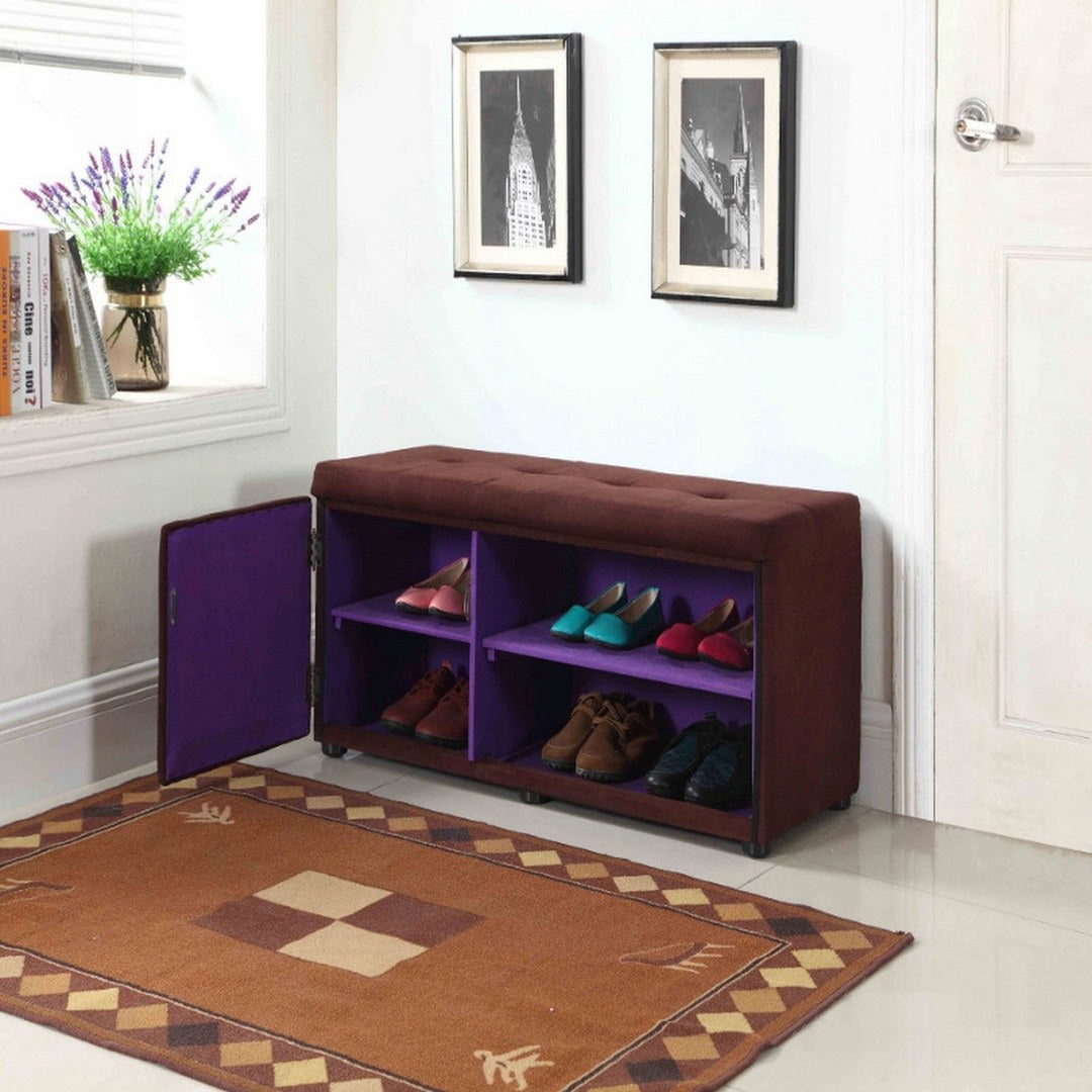 18" Tall Storage Ottoman With Shoe Compartment, Brown Brown Wood