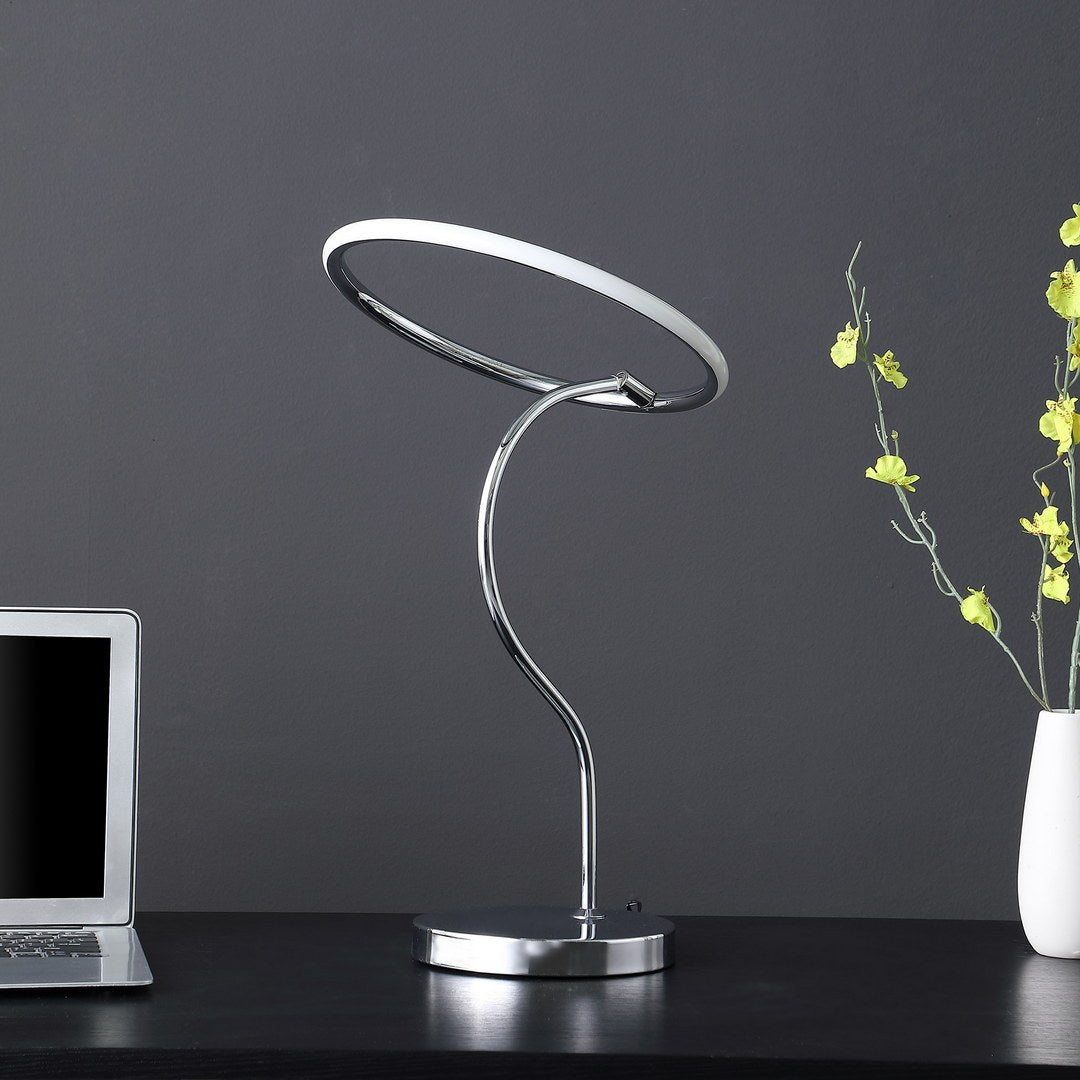 25.5" In Circular Halo Ring Led Modern Table Lamp Silver Metal