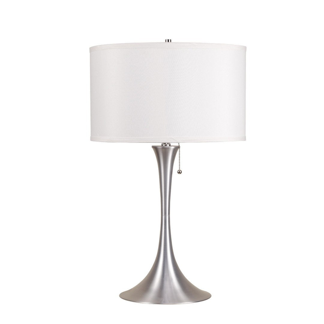 27" Tall Metal Retro Table Lamp With Silver Finish, White Linen Shade Multicolor Metal