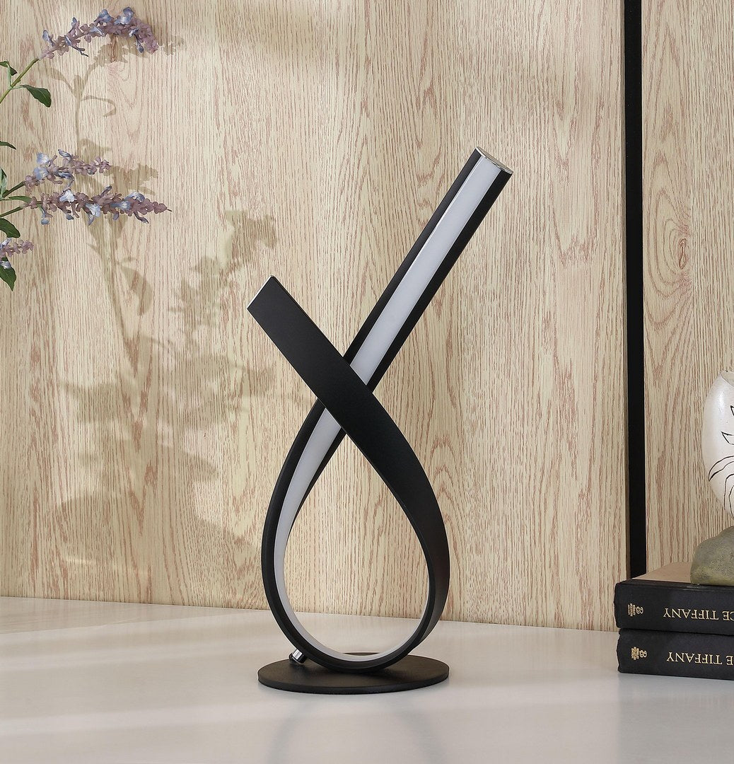 17" Abstract Upright Ribbon Bow Led Black Metal Table Lamp Black Metal