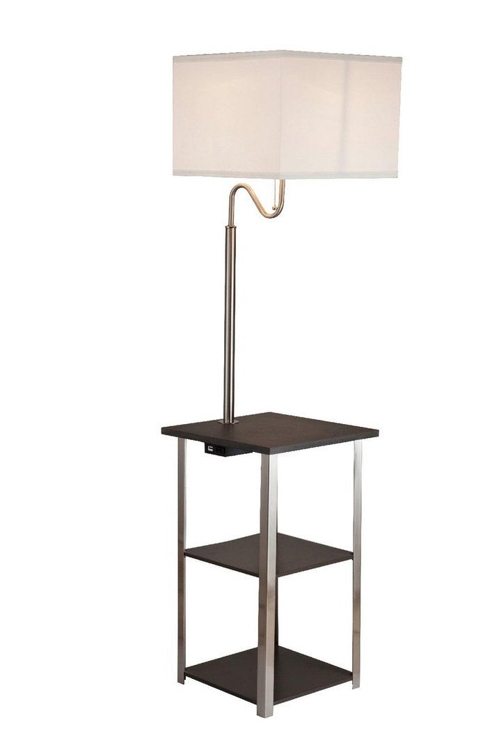 58" Tall" Dru" Square Side Table Floor Lamp With Charging And Usb Port, Silver Multicolor Metal