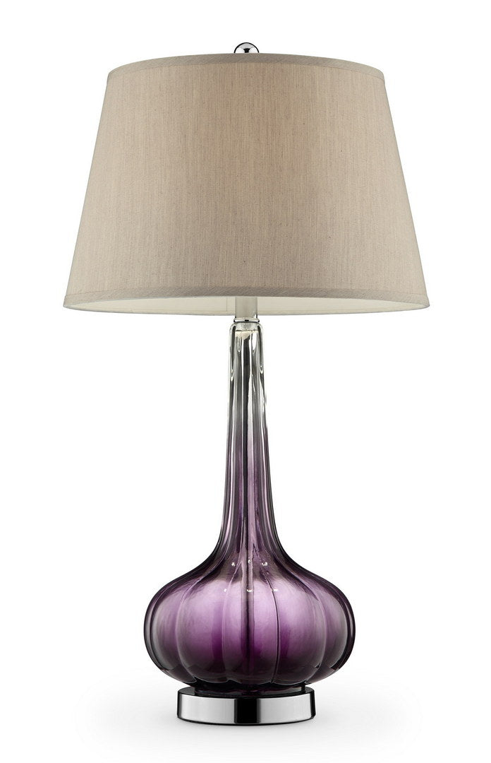 30" Tall Glass Table Lamp "Mulberry" With Purple Finish, Fabric Shade Purple Glass