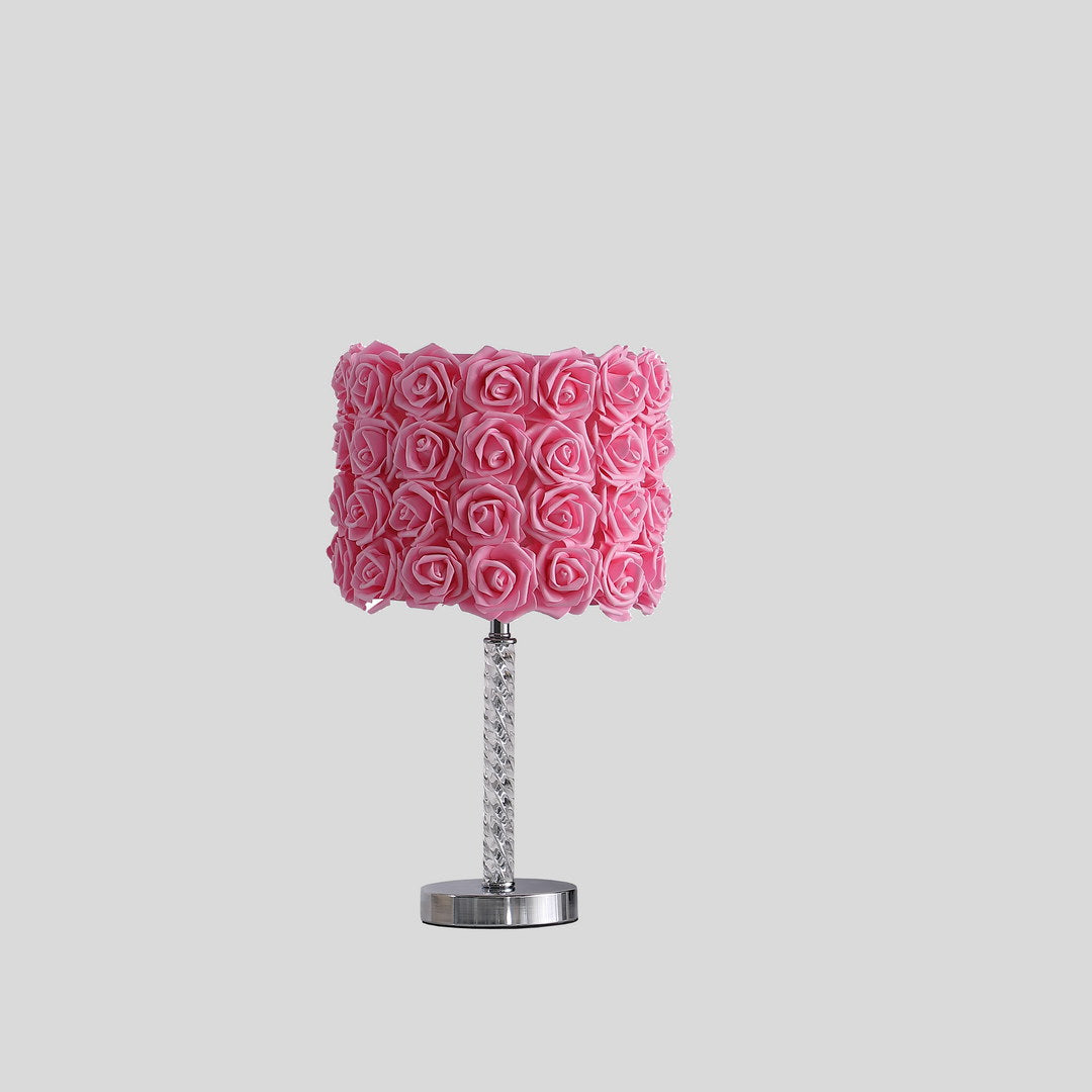 18.25" Pink Roses In Bloom Acrylic Metal Table Lamp Multicolor Metal