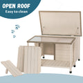 Outdoor Fir Wood Dog House With An Open Roof Ideal For Medium To Large Dogs. Dog House With Large Terrace With Clear Roof.Weatherproof Asphalt Roof And Treated Wood. Cream Solid Wood