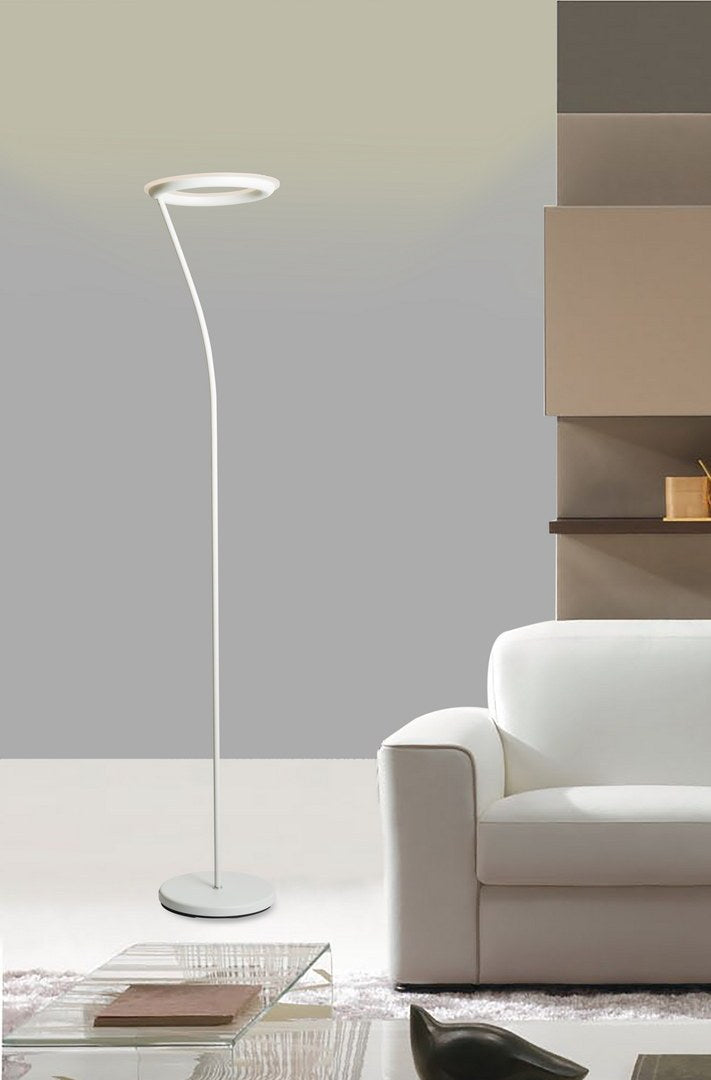 73" Tall Metal Torchiere Floor Led Lamp With Halo Design, Matte White Finish Matte White Metal