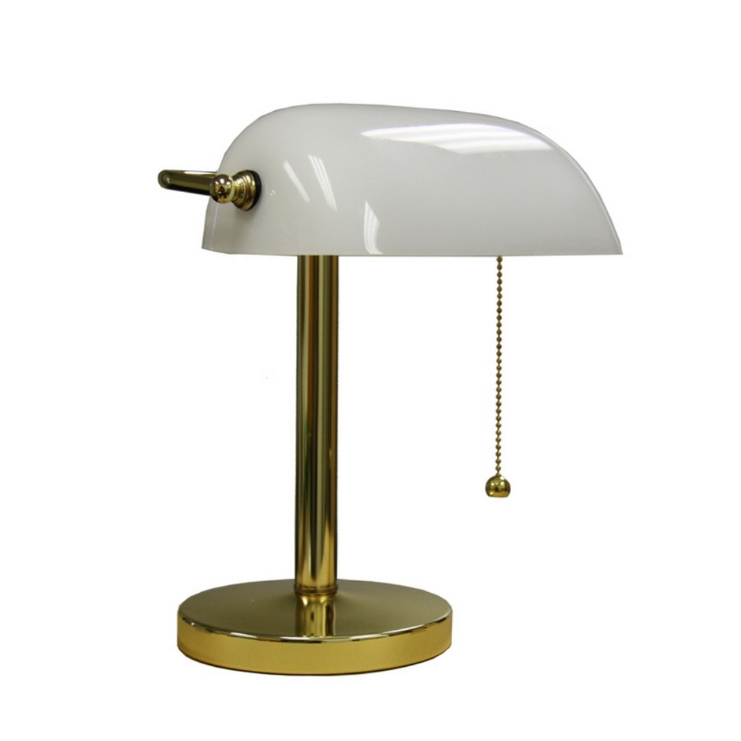 12.5" Tall Metal Table Lamp, Bankers Lamp Design, White White Metal