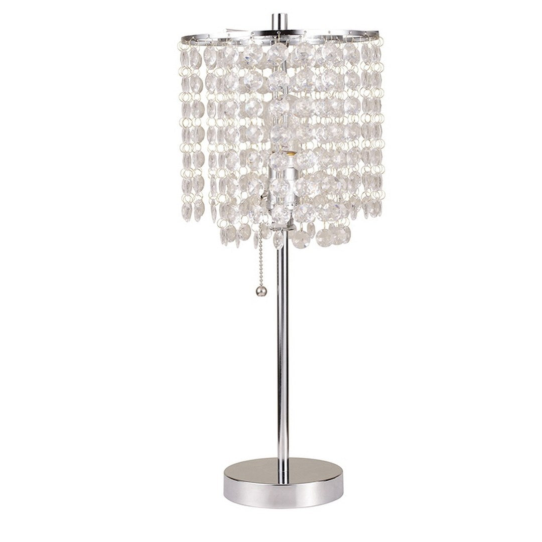 20.25" Tall Metal Table Lamp With Silver Finish, Crystal Inspired Shade Silver Metal