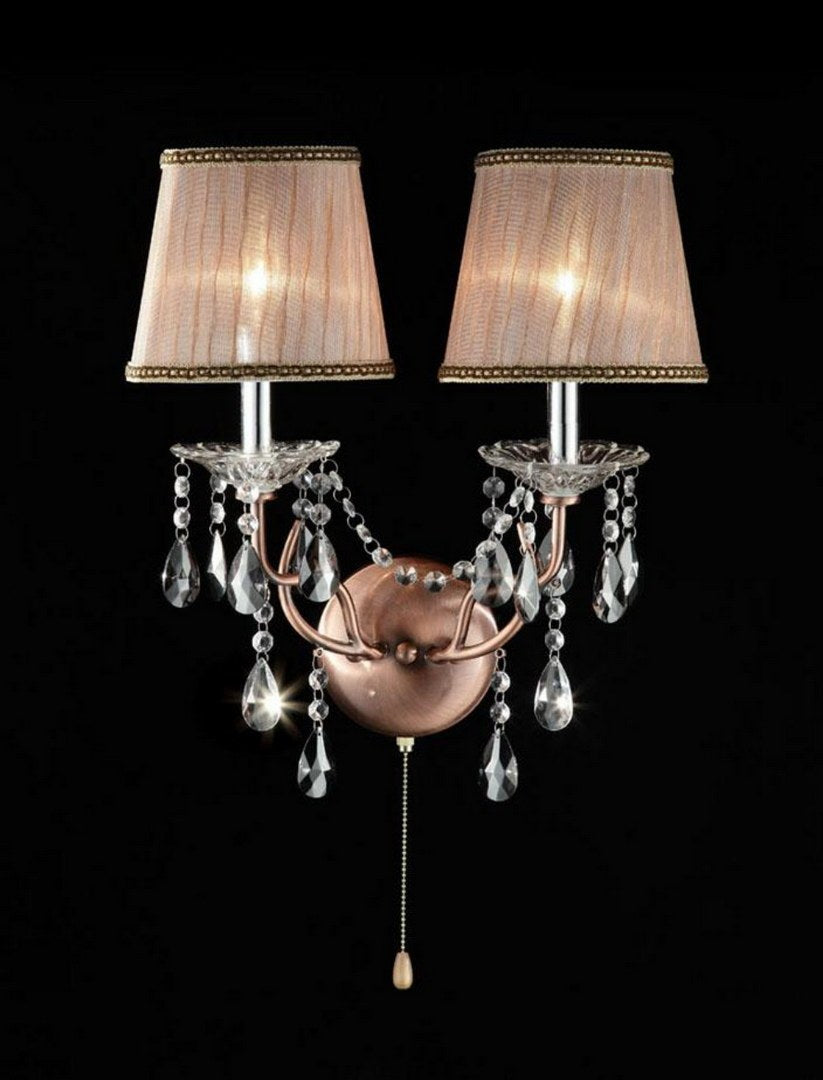 17" Tall Metal Wall Sconce "Rosie", Silvery Pink Finish And Crystal Accents Brown Polyresin