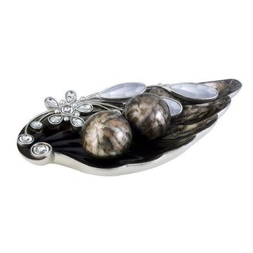 21.25" Long Polyresin Decorative Bowl "Balleria" W Black Finish And Gold Design Black Polyresin