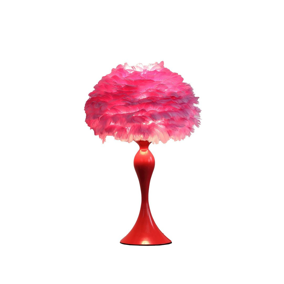 18.25"In Medium Pink Feather Aquina Glaze Red Metal Contour Glam Table Lamp Multicolor Metal