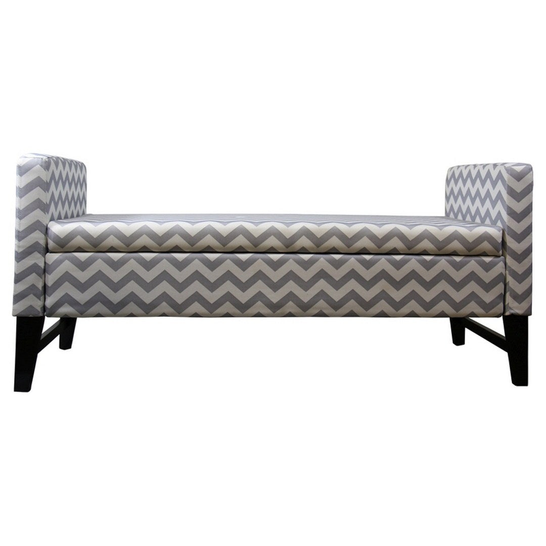 24" Tall Geometric Storage Bench, Neutral Grey Blue Grey Wood