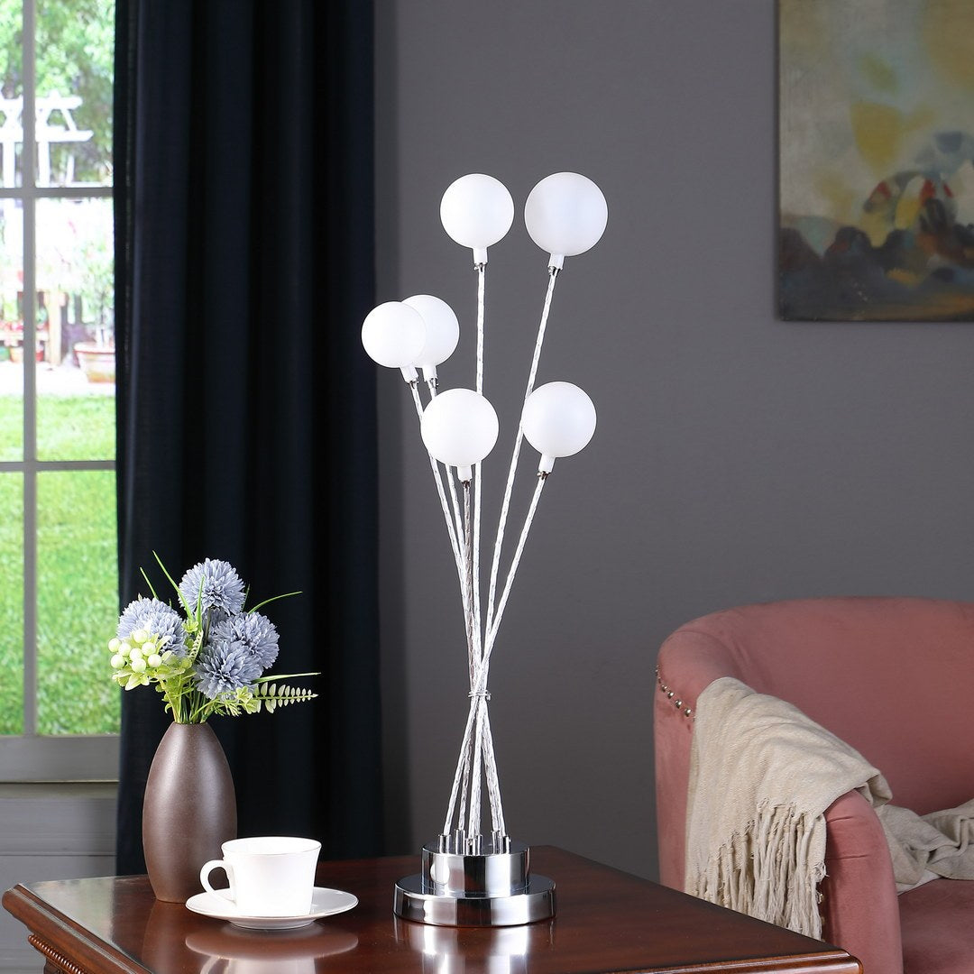 27.5" In 6 Light Acrylic Globe Aluminun Led Chrysanthe Silver Chrome Metal Table Lamp Silver Metal