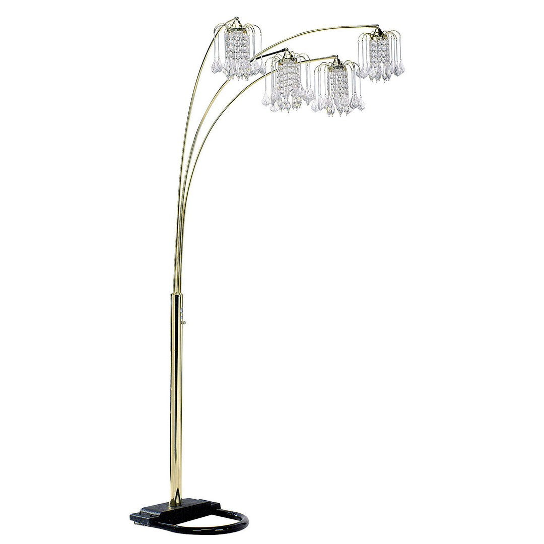 84" Tall Metal Floor Lamp With Brass Finish, Crystal Chandelier Design Gold Metal