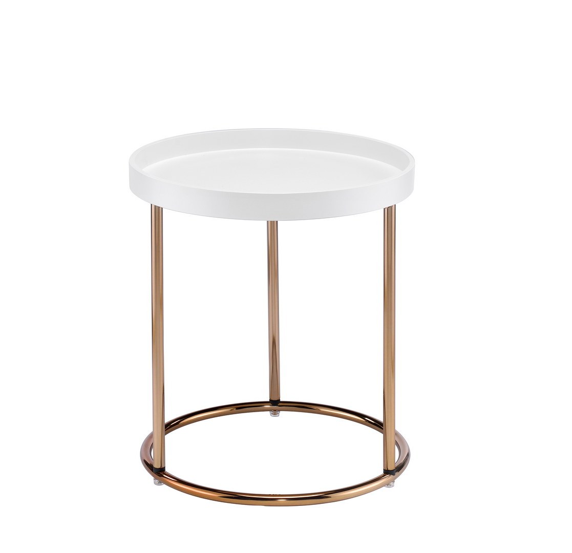 21.75" White Edie Mid Century Lipped Edge Side Table W Copper Legs White Metal