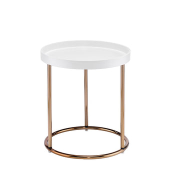 21.75" White Edie Mid Century Lipped Edge Side Table W Copper Legs White Metal