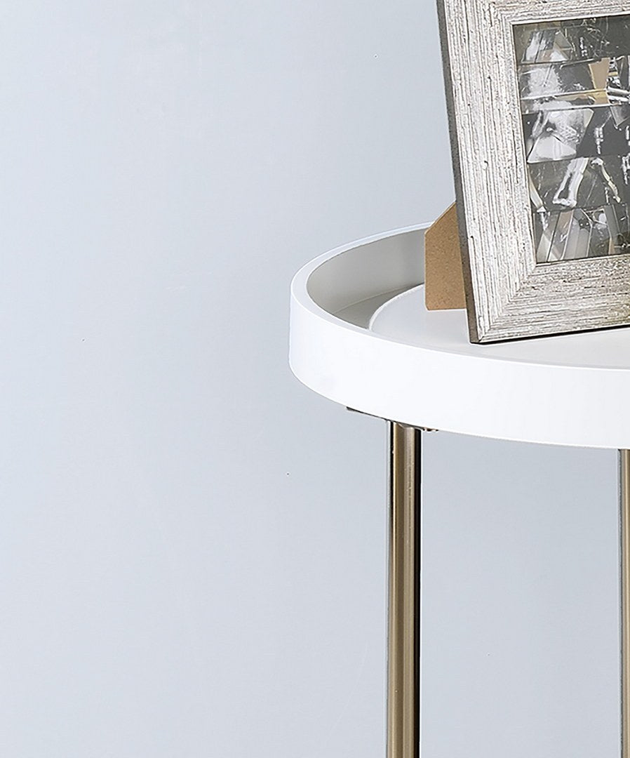 21.75" White Edie Mid Century Lipped Edge Side Table W Copper Legs White Metal