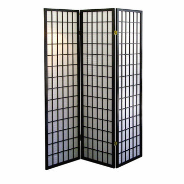 70" Tall 3 Panel Screen Room Divider, Japanese Style With Black Finish Black Wood