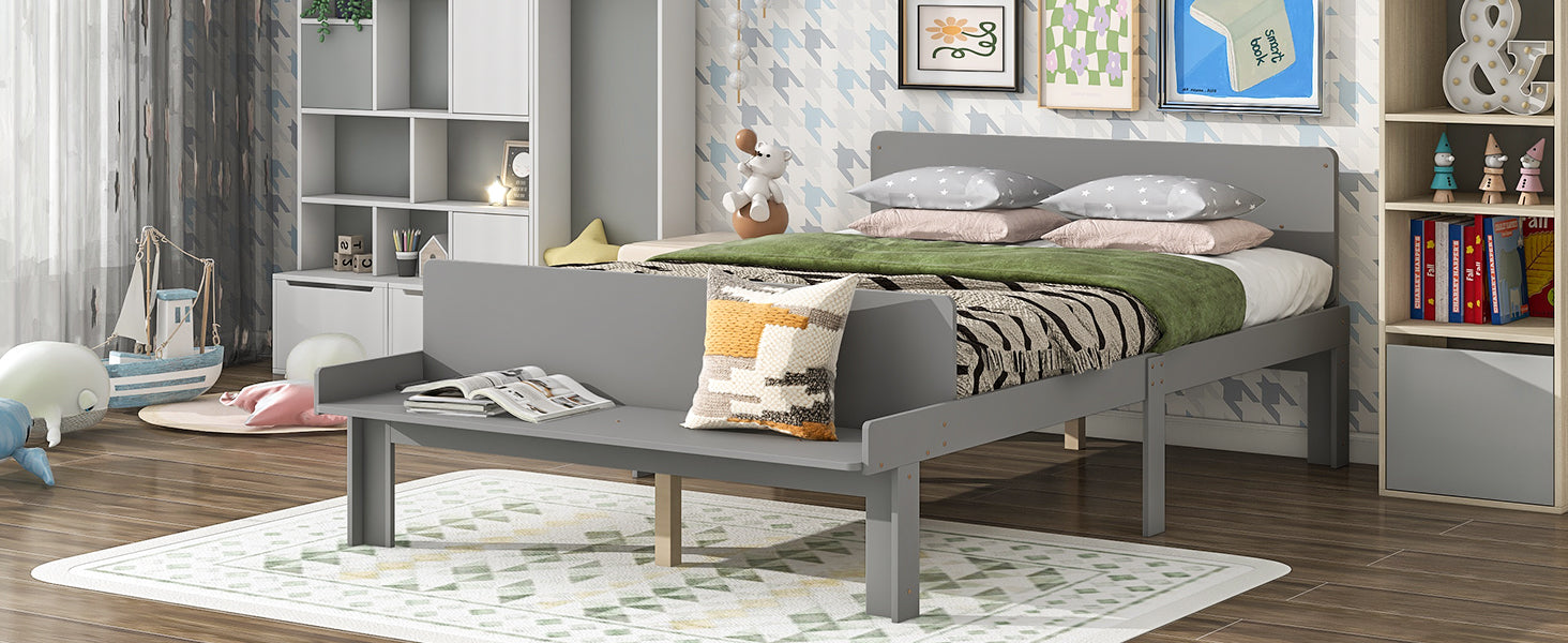 Full Bed With Footboard Bench,Grey Full Grey Wood Bedroom American Design Pine Pine