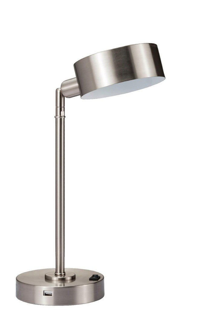 15" Tall "Cambert" Led Table Lamp With Usb Port, Brushed Silver Finish Silver Metal