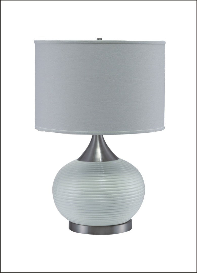 24.5" Tall Ceramic Table Lamp" Horizon", White And Brushed Silver White Metal