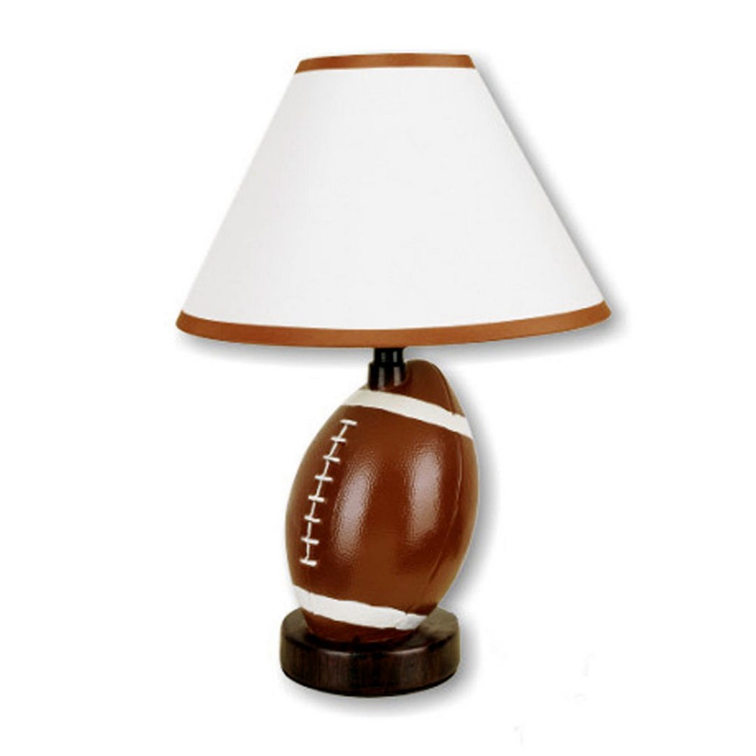 13.5" Tall Ceramic Table Lamp, Football Shaped, Linen Shade Multicolor Ceramic