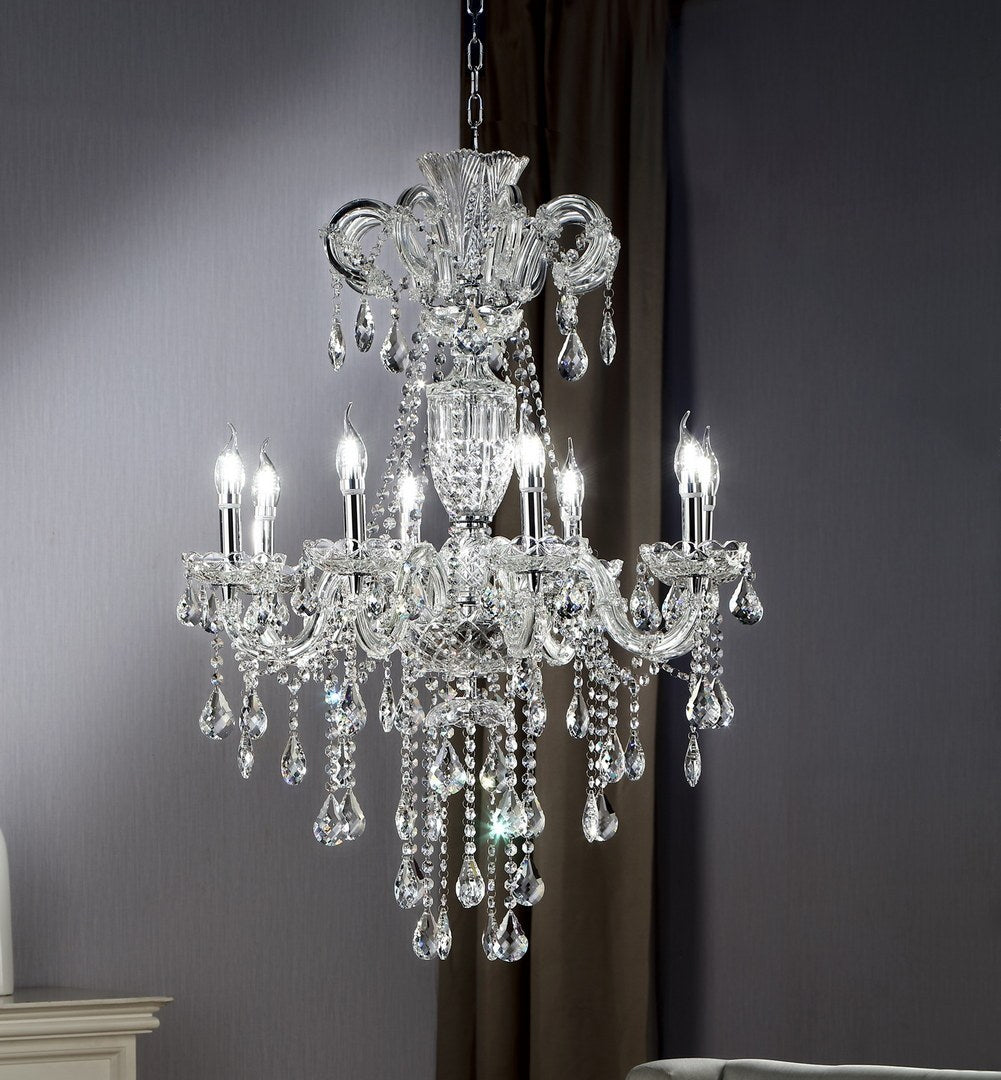 37" In Eilish Silver Crystal 8 Led Light Chandelier Silver Metal