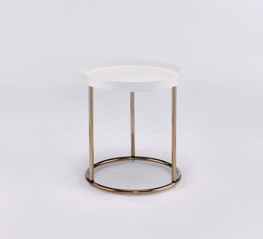 21.75" White Edie Mid Century Lipped Edge Side Table W Copper Legs White Metal