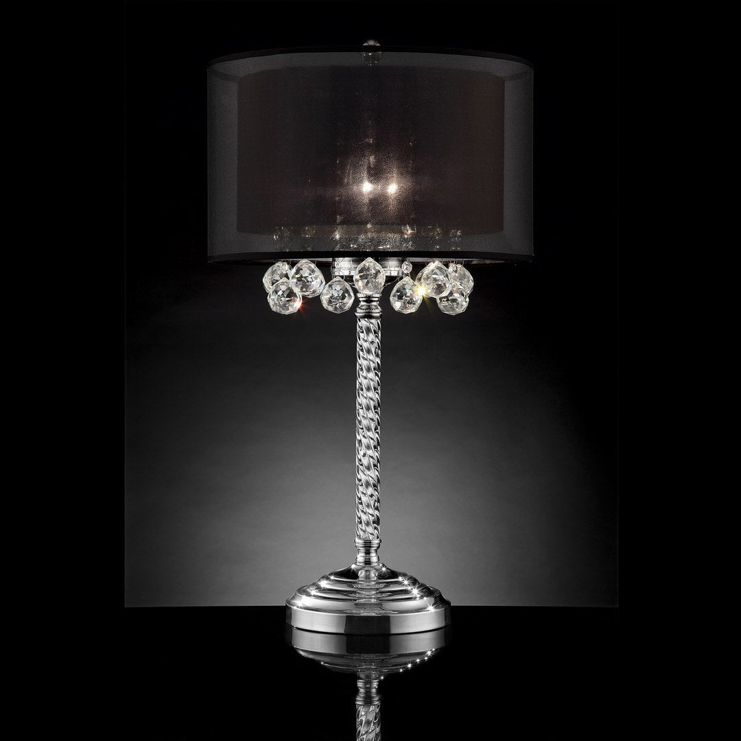 30" Tall Table Lamp "Effleurer", Silver Finish And Crystal Accents, Black Shade Multicolor Metal