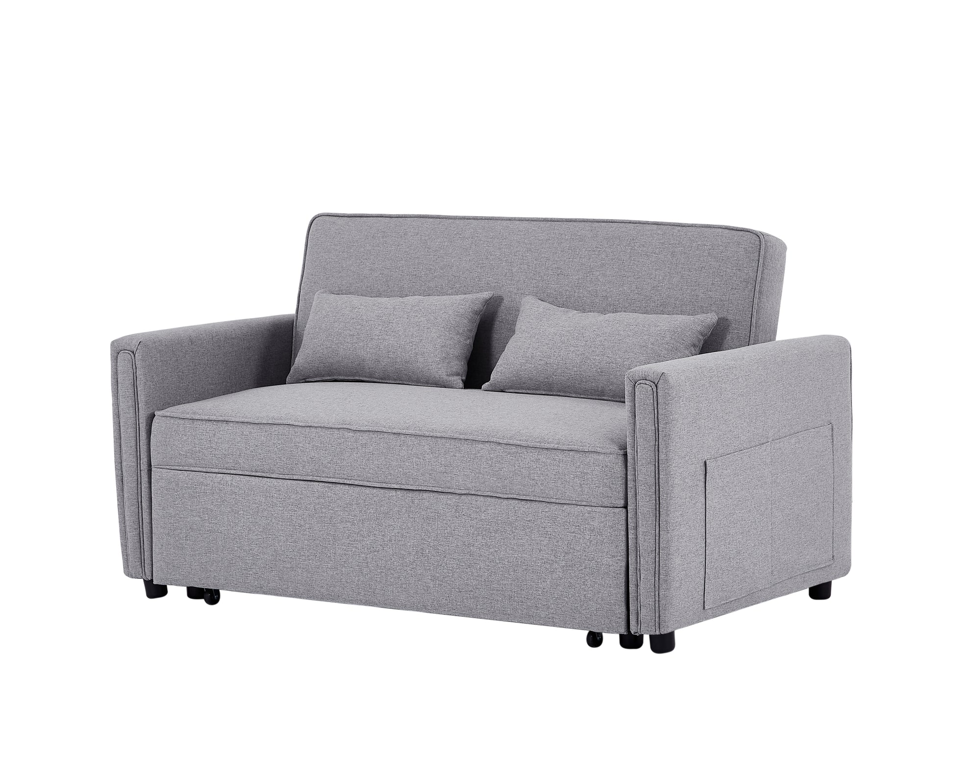 Modern Linen Convertible Loveseat Sleeper Sofa Couch With Adjustable Backrest, 2 Seater Sofa With Pull Out Bed With 2 Lumbar Pillows For Small Living Room & Apartment Grey Polyester