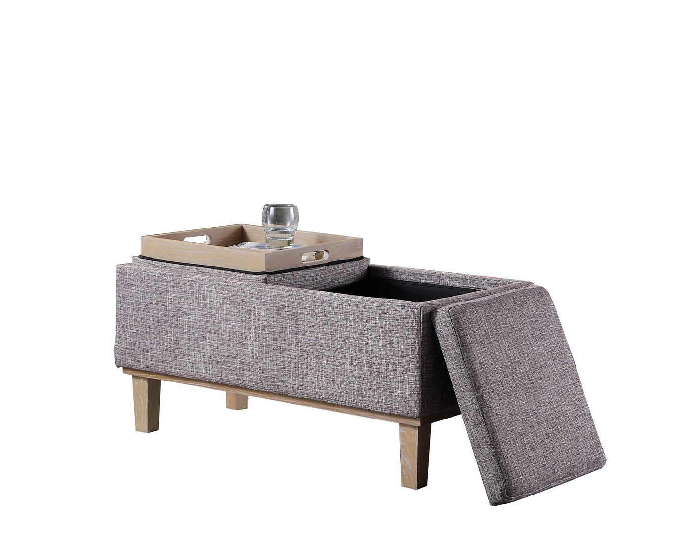 17" Tall Flip Storage Bench With Unfinished Legs, Grey Seat Grey Wood