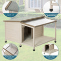 Outdoor Fir Wood Dog House With An Open Roof Ideal For Medium To Large Dogs. Dog House With Large Terrace With Clear Roof.Weatherproof Asphalt Roof And Treated Wood. Cream Solid Wood