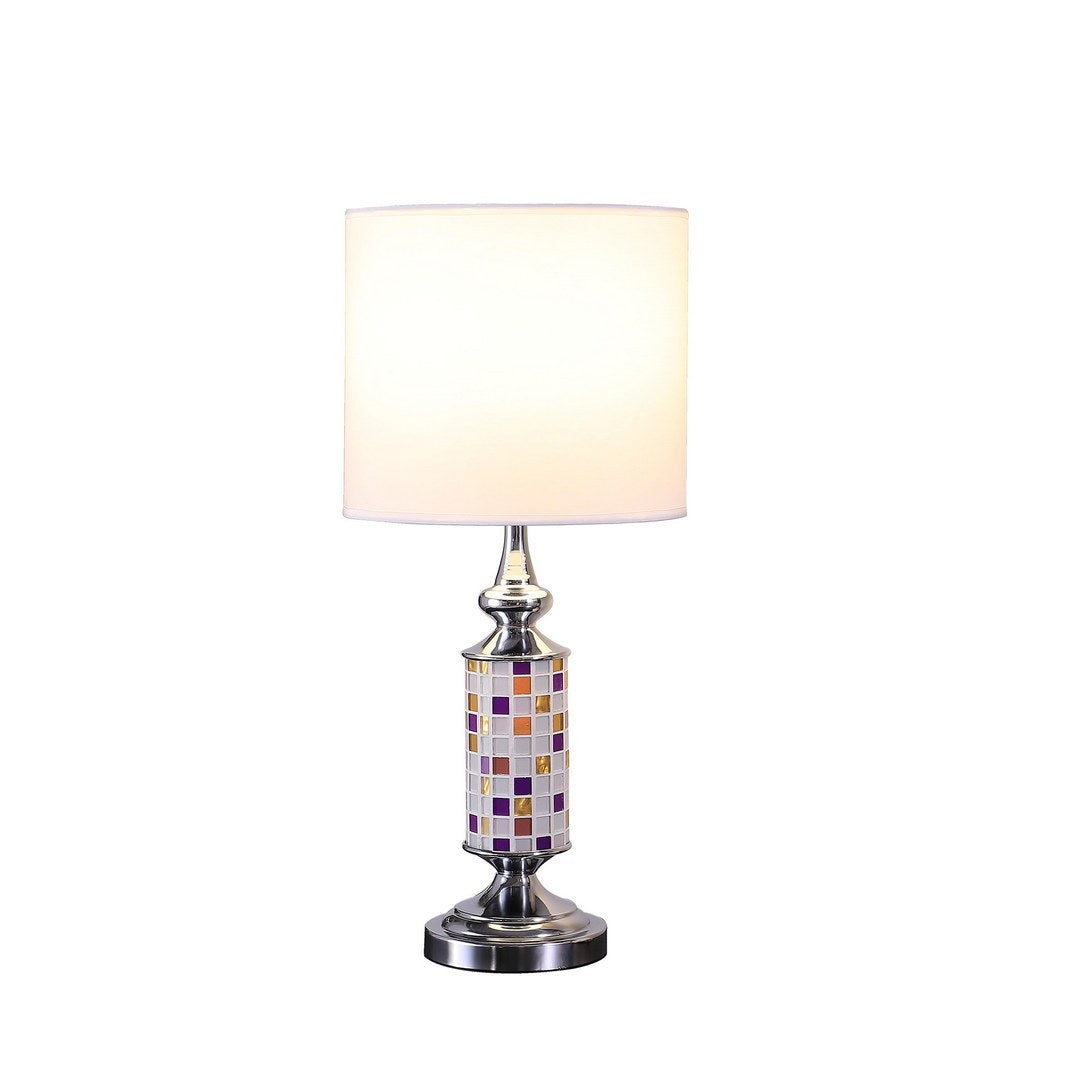 24" Vicki Chrome Bohemian Glass Mosaic Modern Table Lamp Silver Metal