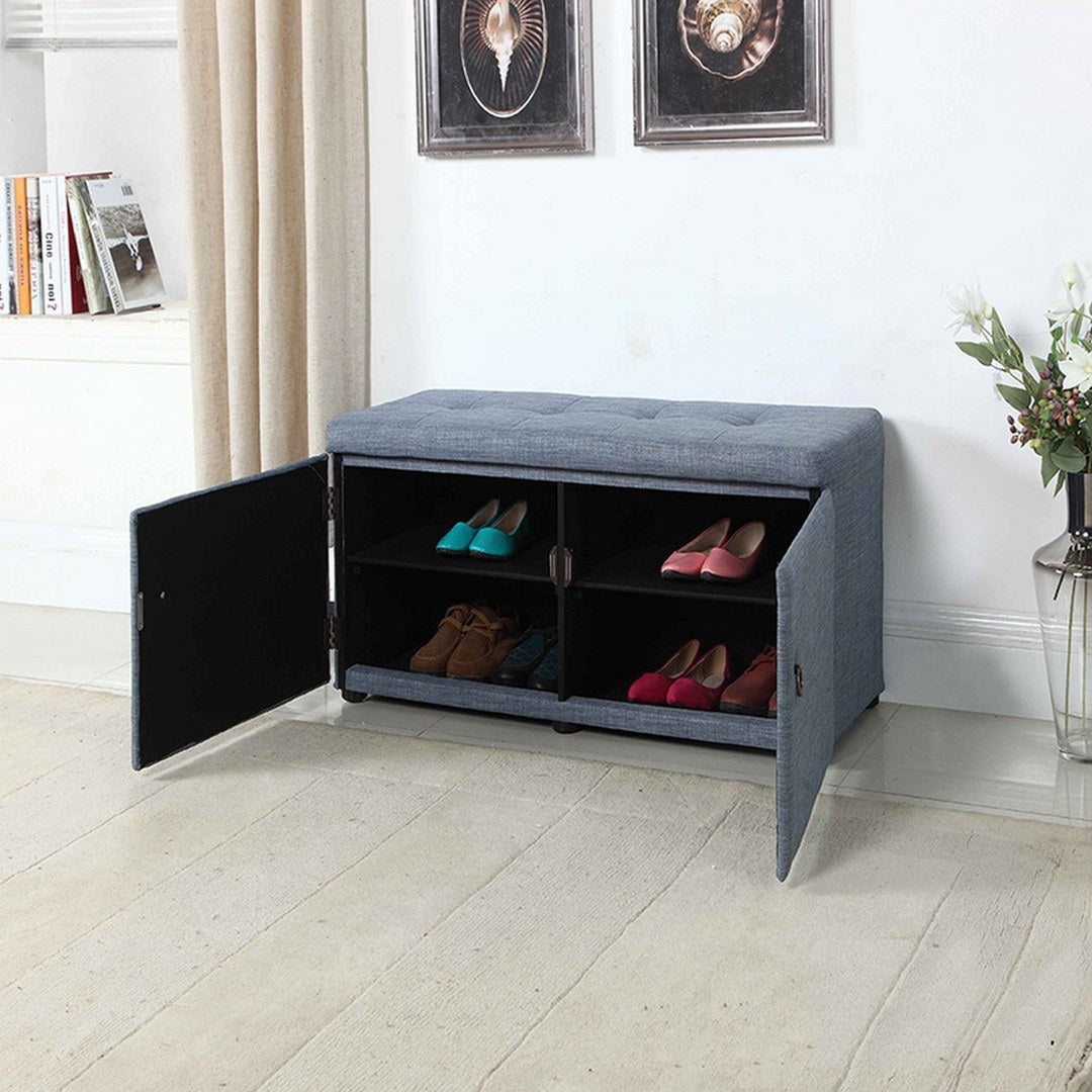 18" Tall Storage Ottoman, Slate Blue Blue Wood