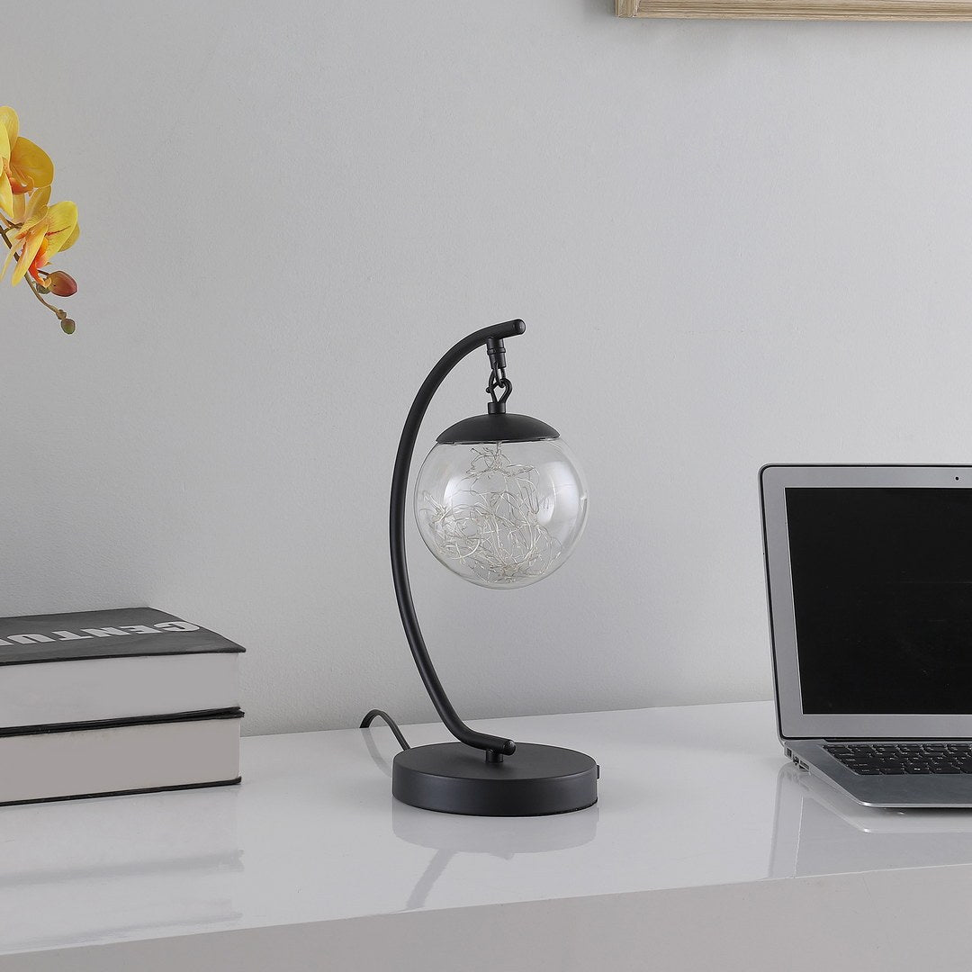 14" In Pendulum Multi Colored Led Glass Orb Black Metal Table Lamp W Usb Port Matte Black Metal