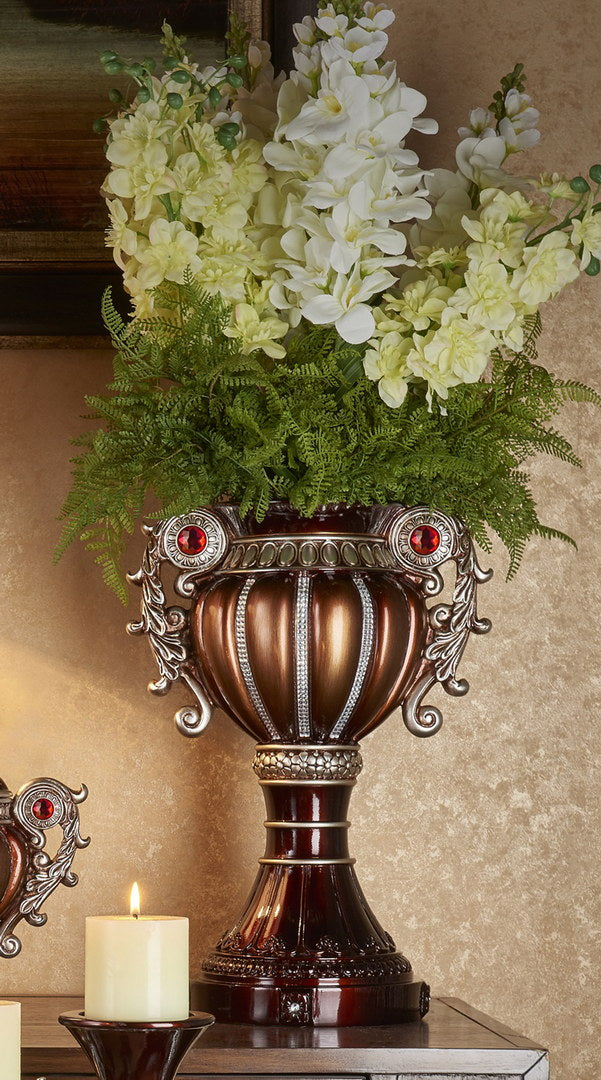 17.5" Tall" Delicata" Urn Shaped Decorative Vase, Bronze With Silver Accents Multicolor Polyresin