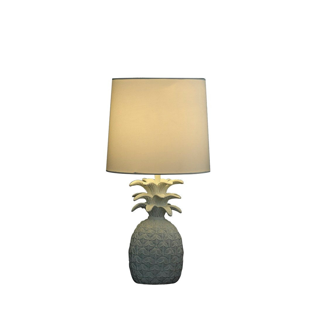 17" In Coastal White Tropical Heahea Pineapple Table Lamp White Polyresin