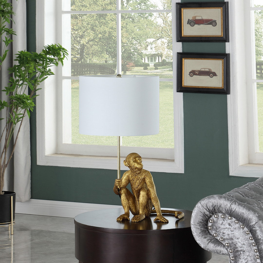 25.50" In Golden Monkey Holding Polyresin Table Lamp Gold Polyresin