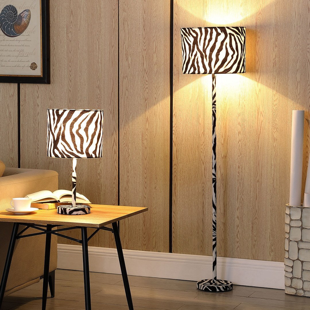 59" Faux Suede Zebra Print Floor Lamp Multicolor Metal