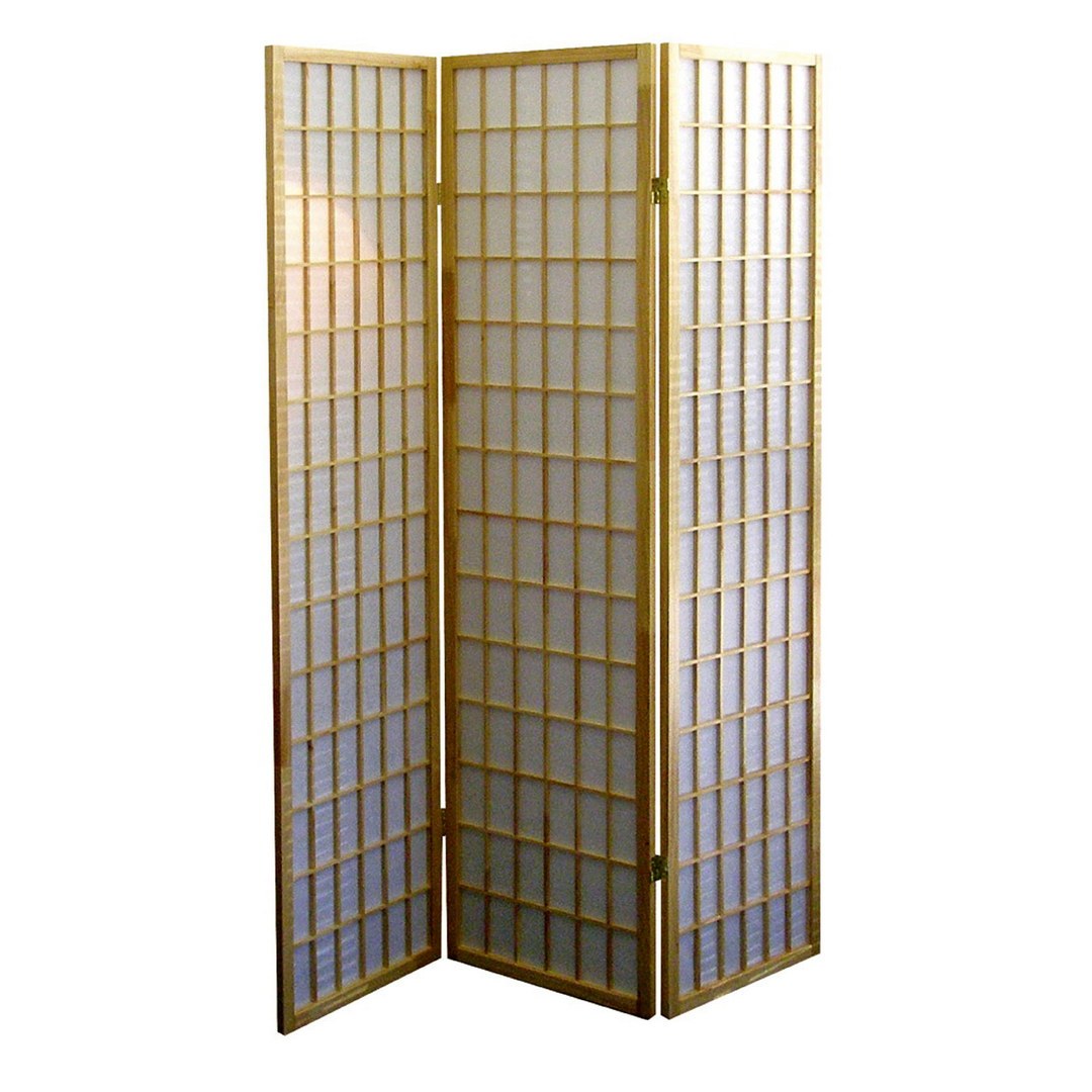 70" Tall 3 Panel Screen Room Divider, Japanese Style With Natural Wood Finish Multicolor Wood