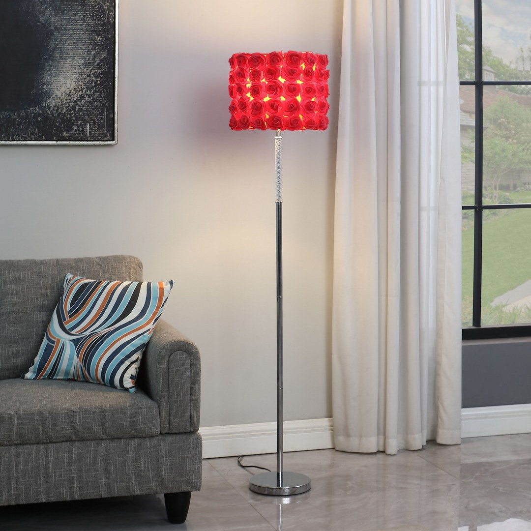 63"In Red Roses In Bloom Acrylic Metal Floor Lamp Multicolor Metal