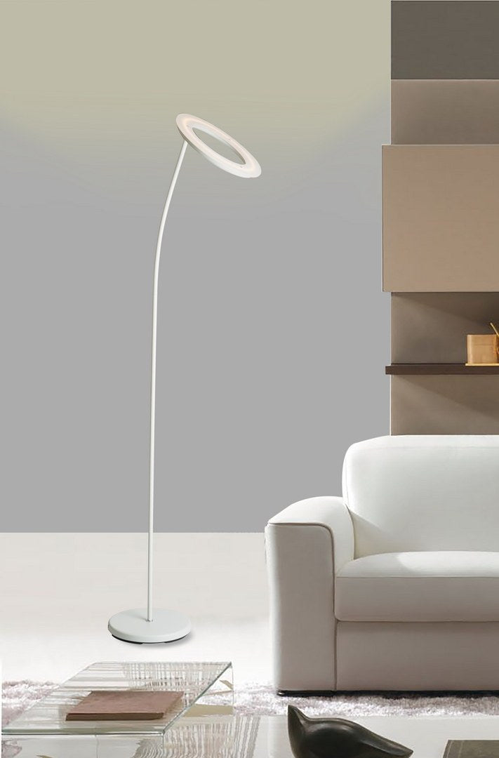 73" Tall Metal Torchiere Floor Led Lamp With Halo Design, Matte White Finish Matte White Metal