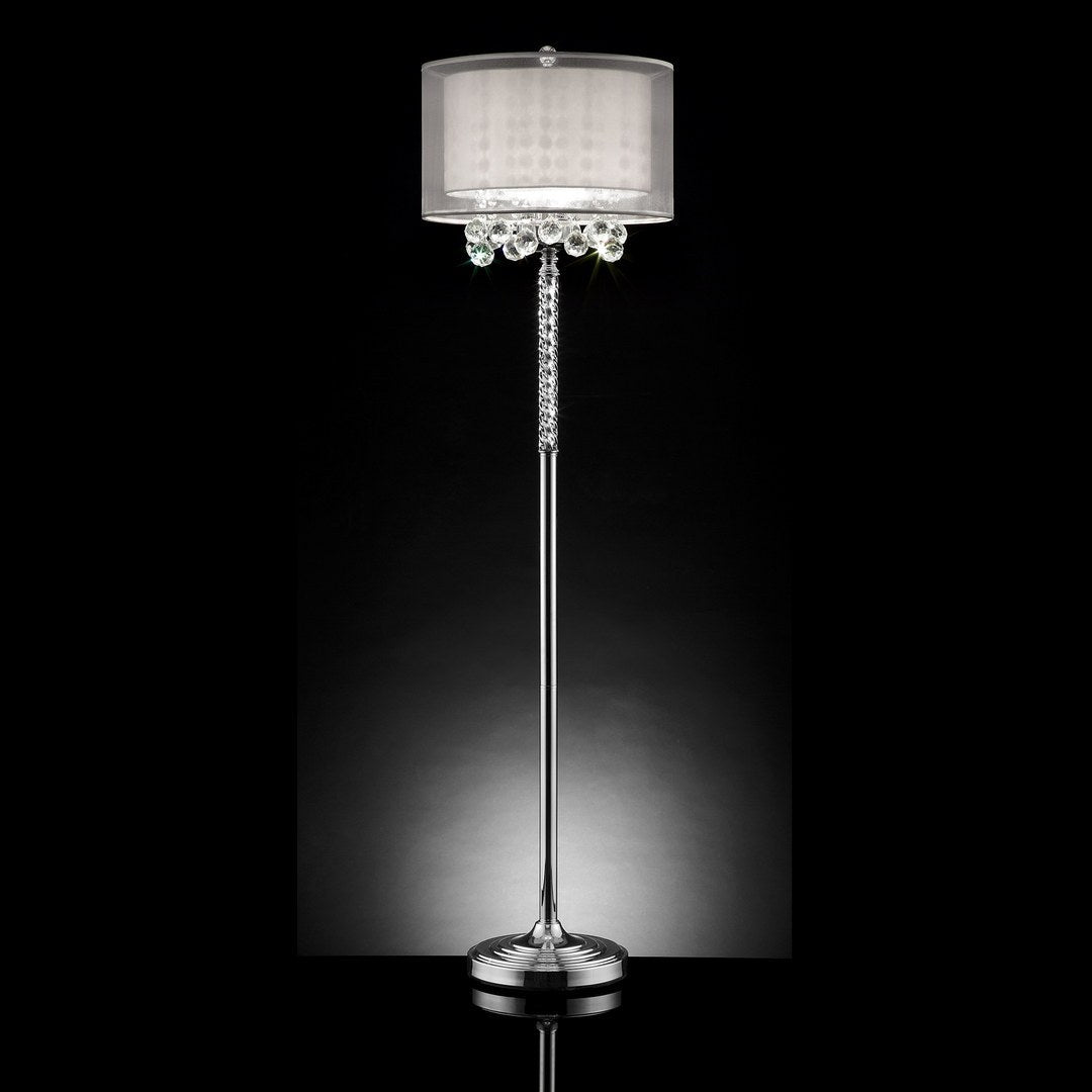 62.5" Tall Floor Lamp "Moiselle", Silver And Crystal Accents, Silvery Shade Multicolor Metal