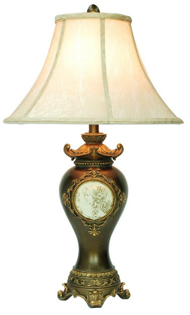 29" Tall Table Lamp W Espresso Finish, Gold Leaves And Classical Greece Accents Espresso Metal